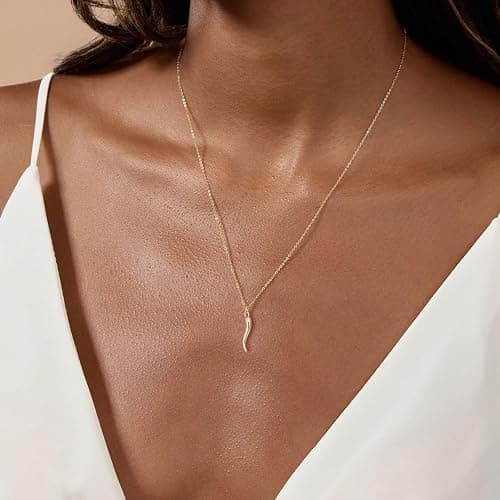 PRTGL Dainty Gold Necklace: 14k Gold Plated Dianty Boots Bow Sun Moon Horse Evil Eye Conch Seahorse Necklace for Women 16.5"+2" thumbnail 3