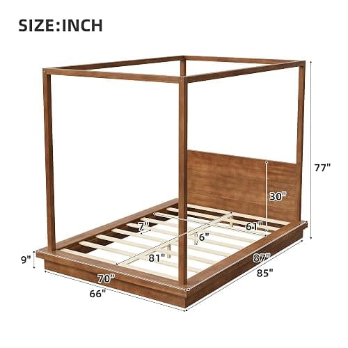 Merax Queen Wooden Canopy Platform Bed with Headboard,Brown thumbnail 2