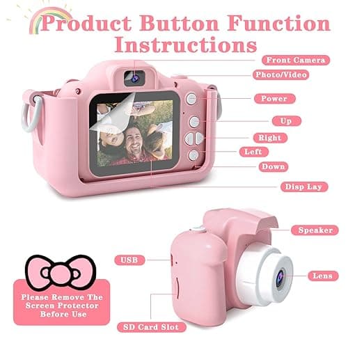 CIMELR Kids Camera Toys for 3 4 5 6 7 8 9 10 11 12 Year Old Boys/Girls, Kids Digital Camera for Toddler with Video, Christmas Birthday Festival Gifts for Kids, Selfie Camera for Kids, 32GB SD Card - Pink Cat thumbnail 3