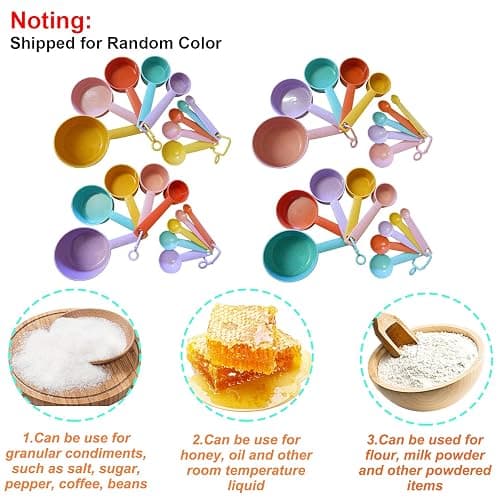 Plastic Measuring Cups and Spoons Set - 10 Pcs Colorful Kitchen Measuring Tool, Engraved Metric/US Markings Stackable Silicone Measure Cup for Liquid & Dry Measuring, Cooking & Baking, Random Color thumbnail 4