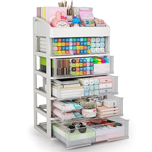Desk Organizer with Drawers, 5 Drawers Storage Organizer, Desktop Storage Drawers for Office Supplies, Plastic Stationary Organizer, Makeup Organizer, Desk Storage Box for Office, School, Home - Image 1