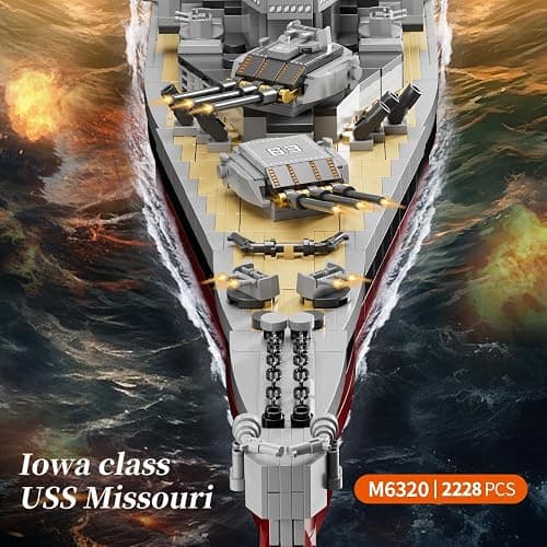 MISINI M6320 Military Series World War II Battleship Building Kit, 2228 Pieces USS Missouri Battleship, Toy Gift Ship Building Block Set for Adult Collection(Iowa-Class Warship) thumbnail 3