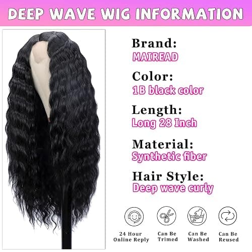 Mairead 28 Inch Long Curly Synthetic Lace Front Wigs for Black Women Loose Deep Wave Black Synthetic Wig Middle Part 4" Simulated Scalp Small Lace Front Wigs Natural Looking Crimps Curls Wig thumbnail 4