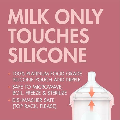 Boon Nursh Bottles - Slow Flow - Silicone Baby Bottles Help Ease Colic Symptoms - Formula and Breast Milk Only Touch Platinum Food-Safe Silicone - Pink - 0-3 Months - 3 Count - 4 Ounce thumbnail 4