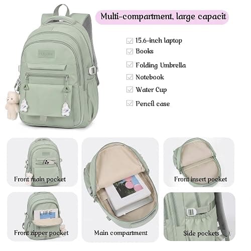 PRLINJSK Girls Backpack for College High Middle School, Cute Teen Bookbag | Aesthetic Backpacks for Student Women with Accessories thumbnail 4