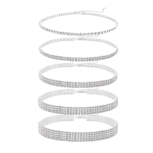 Cryshimmer 5 Pieces Rhinestone Choker Necklaces for Women Silver Gold Plated Tennis Necklaces Dainty Crystal Choker Set Jewelry - Image 1