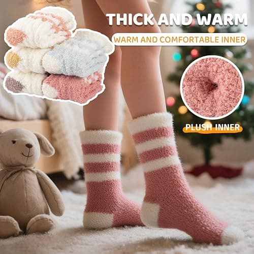 Comfoex Kids Fuzzy Socks Girls Slipper Soft Fluffy Cozy Cabin Warm Winter Home Socks 5 Pairs for Age 4-14 thumbnail 5
