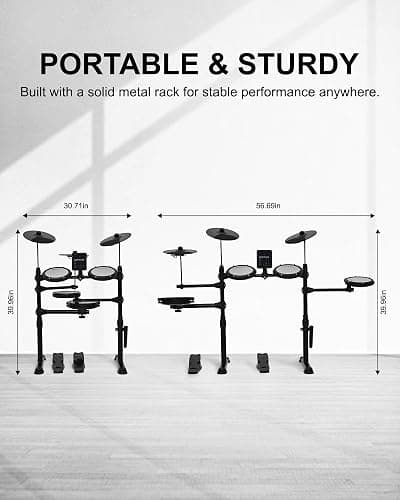 KEYIVOX Electric Drum Set - Silent Electronic Drum Set Adult, Drum Kit for Beginners with 4 Mesh Drum Pads, 150 Sounds, 30 Songs, 15 Kits, USB MIDI, Headphones, Throne, Sticks, Pedals, MT20C, Black thumbnail 7