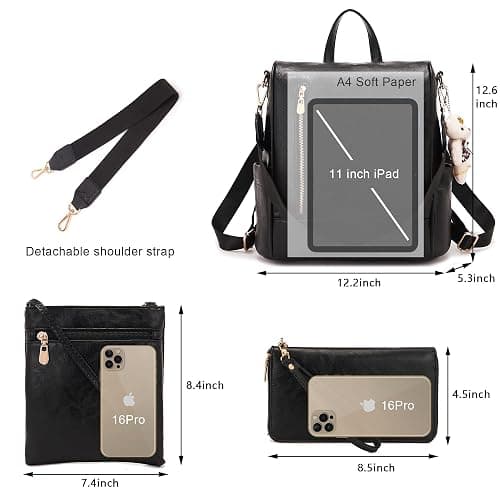 Soperwillton Women Fashion Backpack Purse Anti-Theft Leather Shoulder Bag Travel Multi Pockets Handbag Wallet Set 3pcs thumbnail 6