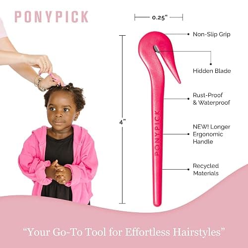 THE PONY PICK Hair Elastic Rubber Bands Cutter Tool Easy To Use, Pain Free, No Hair Damage Ponytail Cutter Tool for Kids & Toddlers (3 Picks & 50 Clear Hair Elastics) thumbnail 5
