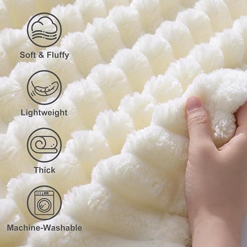 decorUhome Christmas Soft Fleece Cream White Throw Blanket for Couch, Cozy Fluffy Plush Flannel Striped Blanket for Sofa Bed, Lightweight Decorative Ribbed Fuzzy Blanket for Woman, 50x60 Inches thumbnail 4