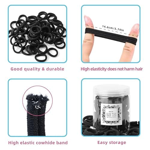 100 Pcs Baby Hair Ties, Seamless Cotton Toddler Hair Ties for Girls and Kids, Black Small Soft Hair Elastics Ponytail Holders thumbnail 5