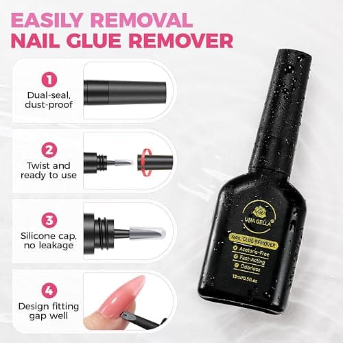 UNA GELLA Nail Glue Remover for Press on Nails 15ml Upgraded Stick & Remove 2 in 1 Acrylic Nails Remover for False Nails Tips Acetone-Free Gentle Gel Nail Remover, Not for Gel Polish Base Coat thumbnail 4