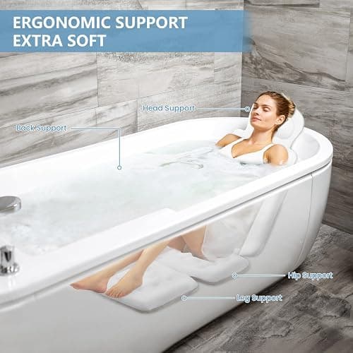 Full Body Bath Pillow, Luxury Bath Cushion with 192 Suction Cups, Bath Pillows for Tub for Head and Neck Support, with Laundry Bag White, 51" x 16" thumbnail 5