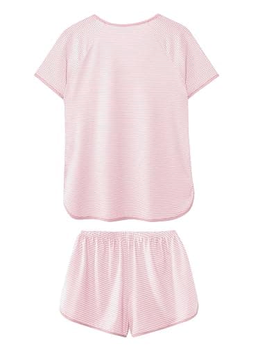 Hilinker Women Striped Pajama Set Short Sleeve Top with Shorts Sleepwear Pjs 2 Piece Lounge Sets thumbnail 4