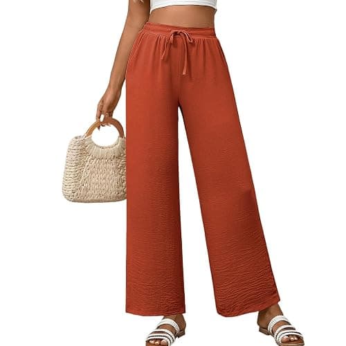 KateModa Women's Wide Leg Pants Adjustable Tie Knot Elastic Waist Palazzo Pants High Waist Loose Flowy Trousers with Pockets thumbnail 6