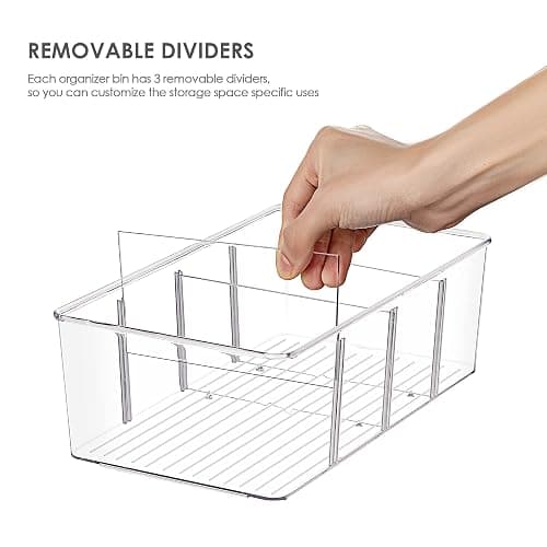 Vtopmart 4 Pack Food Storage Organizer Bins, Clear Plastic Bins for Pantry, Kitchen, Fridge, Cabinet Organization and Storage, 4 Compartment Holder Packets, Snacks, Pouches, Spice Packets thumbnail 4