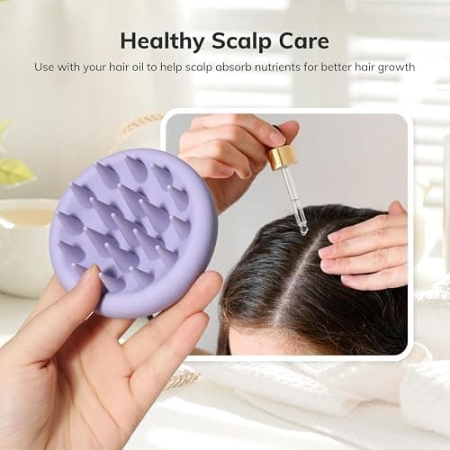 Sndyi Silicone Scalp Massager Shampoo Brush, Hair Scrubber with Soft Silicone Bristles, Scalp Scrubber/Exfoliator for Dandruff Removal, Wet Dry Scalp Brush for Hair Growth & Scalp Care, Gray Purple thumbnail 4