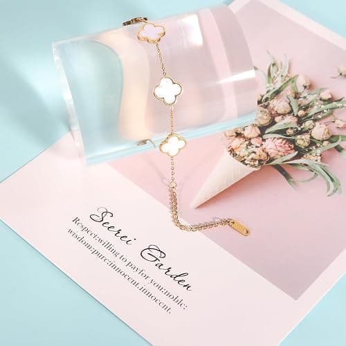 WSupikio Trendy Link Bracelets for Women 18K Gold Plated Clover Adjustable Lucky Bracelet Mother's Day Gift thumbnail 5