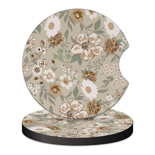 2 Pcs Car Cup Coasters, Vintage Floral Universal Non-Slip Rubber Car Coasters for Cup Holders 2.75 inch, Car Interior Accessories for Women - Image 1