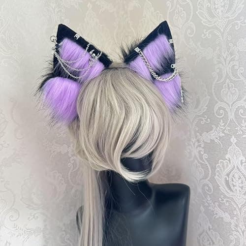 Cat Fox Wolf Ears and Tail Set - Plush Cosplay Clips Headband and Tail for Halloween, Costume Accessories,Gothic Punk 02ALL thumbnail 3