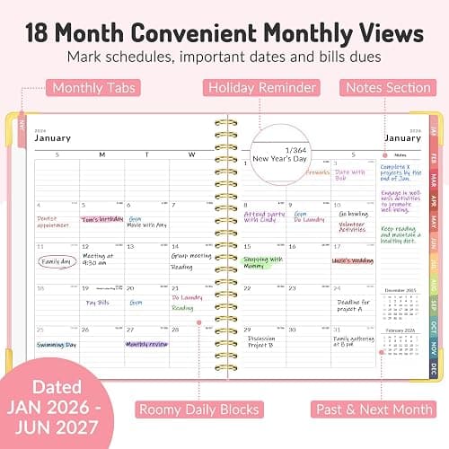 Forvencer Planner 2026-2027, 18 Month Weekly and Monthly Calendar Planner, Jan 2026 -June 2027, 8.5" x 11", Daily Agenda Book with Tabs, College School Supplies for Student Teacher Home, A4, Pink thumbnail 4