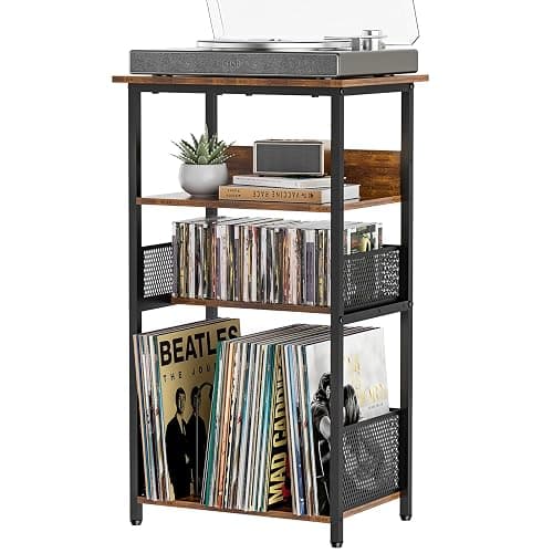 Huxitocan Record Player Stand with Storage Up to 100 Albums and 40 CDs, 4 Tier Vinyl Record Storage for Living Room, Turntable Stand with Record Holder & Display Shelf - Image 1