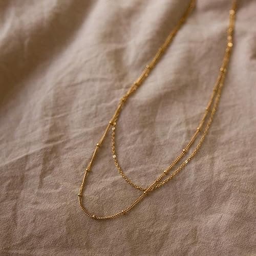 Tewiky Gold Chain Necklace for Women, 14k Gold Plated Thin Beaded Wave Box Chain Necklace Dainty Gold Necklace Simple Layered Gold Choker Necklaces Minimalist Gold Link Chain Necklace Trendy Jewelry for Women thumbnail 6