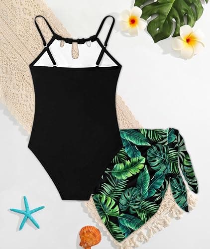 Cuddomper Girls Swimsuit One-Piece Bathing Suit with Mesh Cover Ups Adjustable Straps Cut Out Swimwear Size 7-16 thumbnail 7