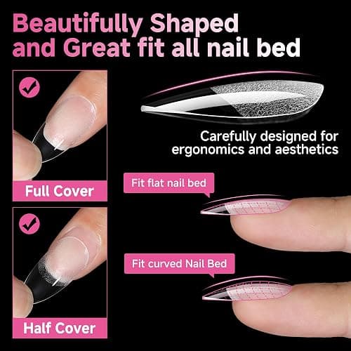 UNA GELLA Medium Almond Nail Tips, 312pcs Almond Gel Nails Tips Shape Pre Etched Full Cover Clear Fake Acrylic Pointed Press On Nails No C Curve for Nail Extension Christmas Art DIY Salon 12 Sizes thumbnail 3