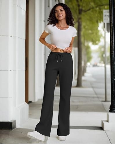 JEKAOYI Womens High Waisted Flared Sweatpants Drawstring Casual Lounge Lightweight Wide Leg Pants with Pockets thumbnail 5