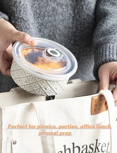 MISSYSSIM 12 oz Souffle Ramekins Oven Safe with Lids, Small Creme Brulee Dishes, Ceramic Custard Cups Baking Bowls for Dessert, Dipping Sauce, Pudding, Set of 4, Beige thumbnail 8
