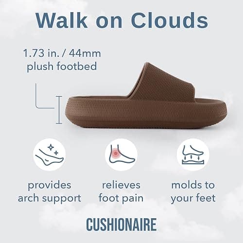 CUSHIONAIRE Feather EVA Slides, Mocha Brown, Size 7 thumbnail 4