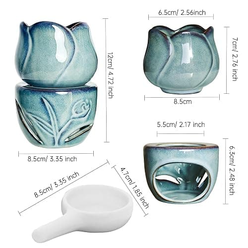 2 Pack Fragrance Essential Oil Burner Tealight,Tea Light Candle Wax Warmer,Tealight Fragrance Oil Warmer (2 Pack, Ice Cracked Glaz Lotus Shape) thumbnail 3