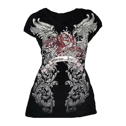 Grunge Shirts 2000s Clothing Women Vintage Graphic Tees Y2k Short Sleeve Goth Tops Teens Emo Clothes Streetwear - Image 1