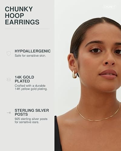 PAVOI 14K Gold Plated Statement Huggie Earrings for Women, Dome Hoops | Hypoallergenic Earrings with 925 Sterling Silver Posts, Dome Gold Hoop Earrings thumbnail 2