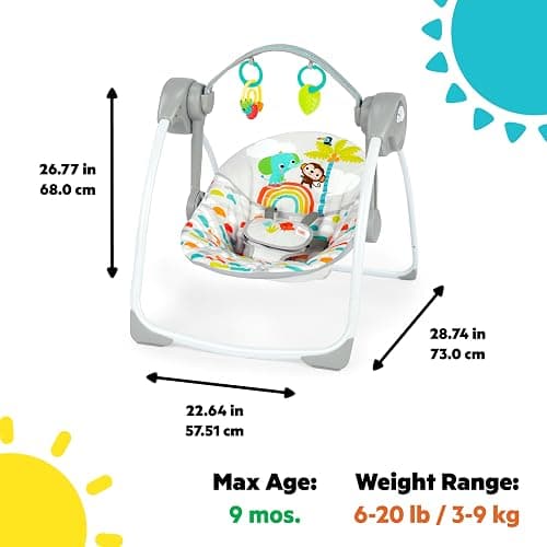 Bright Starts Portable Automatic 6-Speed Baby Swing, Compact Easy-Fold, Music, Toy Bar, 0-9 Months 6-20 lbs (Playful Paradise) thumbnail 3