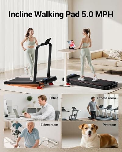 4-in-1 Walking Pad with 15% Incline, Portable Under Desk Treadmill, Foldable Treadmills for Home and Office, 2.5 HP Quiet Walking Pad Treadmill with 300 LBS Capacity thumbnail 2