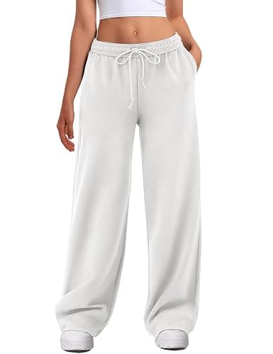 ATHMILE Women's Wide Leg Sweatpants High Waisted Baggy Interior Drawstring Joggers Straight Leg Sweat Pants with Pockets - Image 1