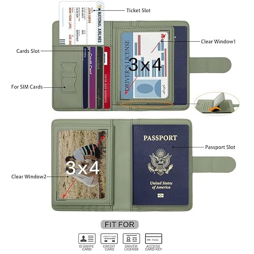 Melsbrinna Rfid Passport Holder for Travel women/Men, Cute Passport Wallet Rfid Blocking Card Slots, Rfid Passport Cover/CaseTravel Wallet, Passport Book Holder (1, Green) thumbnail 4