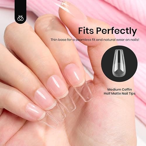 Beetles Gel Nail Tips Medium Coffin Etch X, 12 Sizes 288Pcs Pre Shaped Half Matte Full Cover Press On False Nails Tips Acrylic Fake Nail Extensions Kit Easy DIY Salon Manicure Gift for Women thumbnail 5