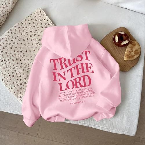 Kelxjia Trust In The Lord Graphic Hoodie For Girls Christian Jesus Hoodie Kids Faith Hooded Sweatshirt Preppy Pullover Tops thumbnail 3