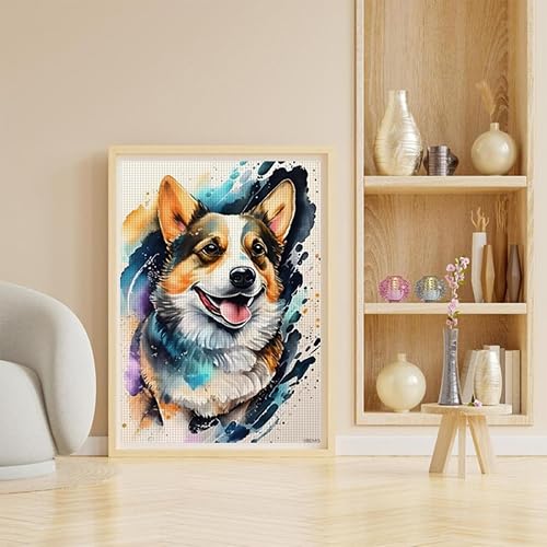 UIBDVKS Cute Watercolor Corgi 5D Diamond Painting Kits for Adults Beginner, DIY Dog Diamond Art for Home Wall Decor Gifts, Full Drill Round Gem Art 12x16inch thumbnail 2