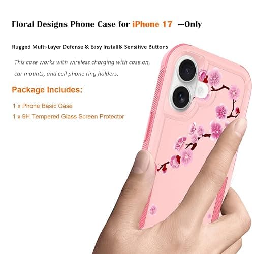 Ftonglogy for iPhone 17 Case with Screen Protector: Cute Flowers Floral Design for Girls Women Slim Soft TPU Bumper Shockproof Silicone Cherry Blossom Cell Phone Cover (Lucky Fox) thumbnail 7
