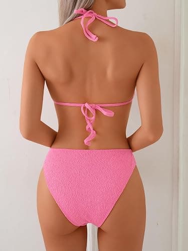 swimall Women's Triangle Bikini Set Cheeky High Cut Sexy Two Piece Swimsuit Cute Halter Bathing Suit thumbnail 2