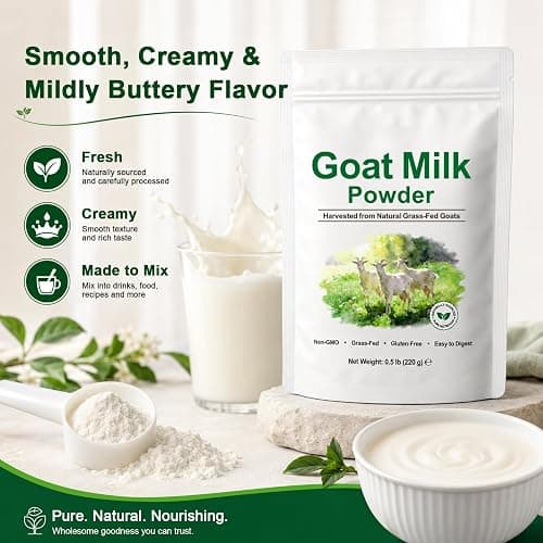 Goat Milk Powder 0.5 lb (220 g) | Harvested from Natural Grass-Fed Goats | Rich in Calcium & Protein | Smooth, Creamy & Delicious Taste | Non-GMO, Gluten-Free thumbnail 5