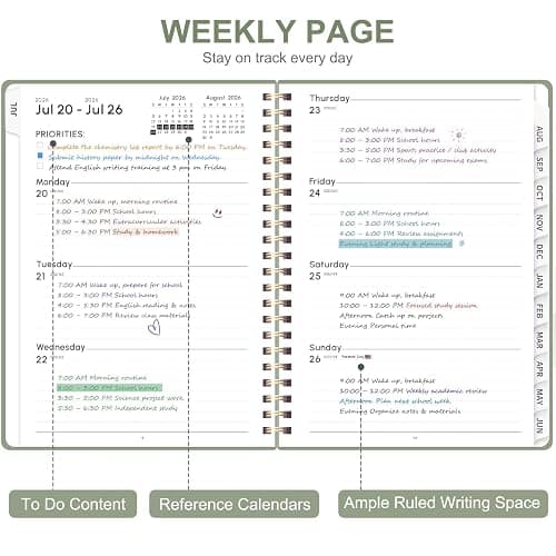 Planner 2026-2027, Weekly and Monthly Calendar Planner, JUL 2026 - JUN 2027 | A5(6.3'' x 8.5''), Hardcover, Agenda Book, Sprial Bound, Inner Pocket, Office and School Use thumbnail 3