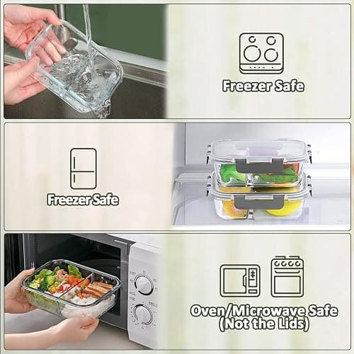 M MCIRCO 10-Pack,30 Oz Glass Meal Prep Containers 2 Compartments Airtight Lunch Bento Boxes with Lids, Glass Food Storage Containers, Microwave, Oven, Freezer and Dishwasher thumbnail 5