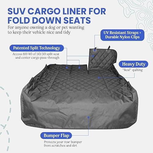 4Knines Split Cargo Liner for SUV – For Dogs & Pets, Heavy-Duty, Waterproof Trunk Mat & Cargo Cover – Fits 60/40 Split Bench & Armrest Pass-Through – Machine Washable, Non-Slip, Durable (Large, Beige) thumbnail 3