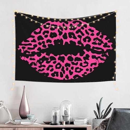 KOSUES Pink Leopard Lips Tapestry Wall Hanging Tapestries Wall Backdrop Room Poster Art Aesthetic Decor for Home Office Bedroom Living Room Dorm 60x40 Inch thumbnail 2